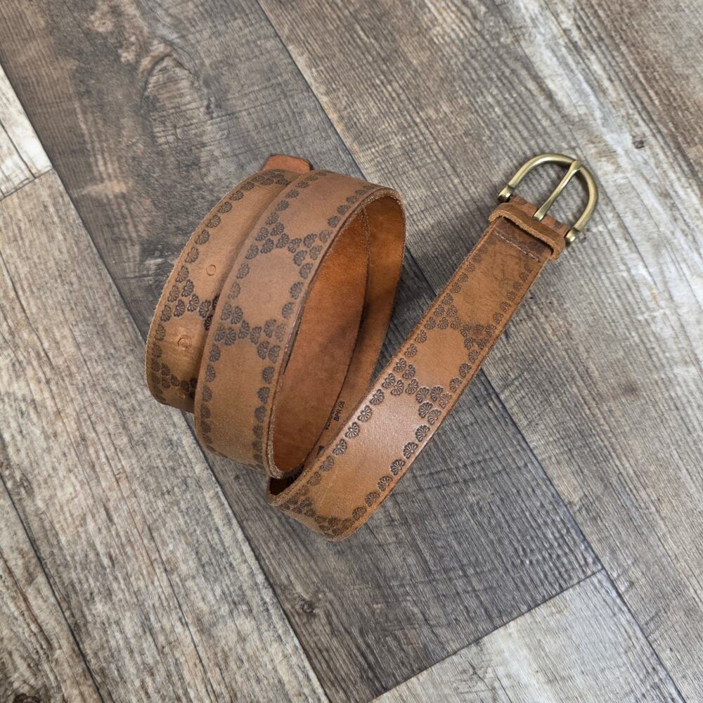 Vintage Eddie Bauer Tooled Leather Belt Brown Genuine Leather Western USA Made
